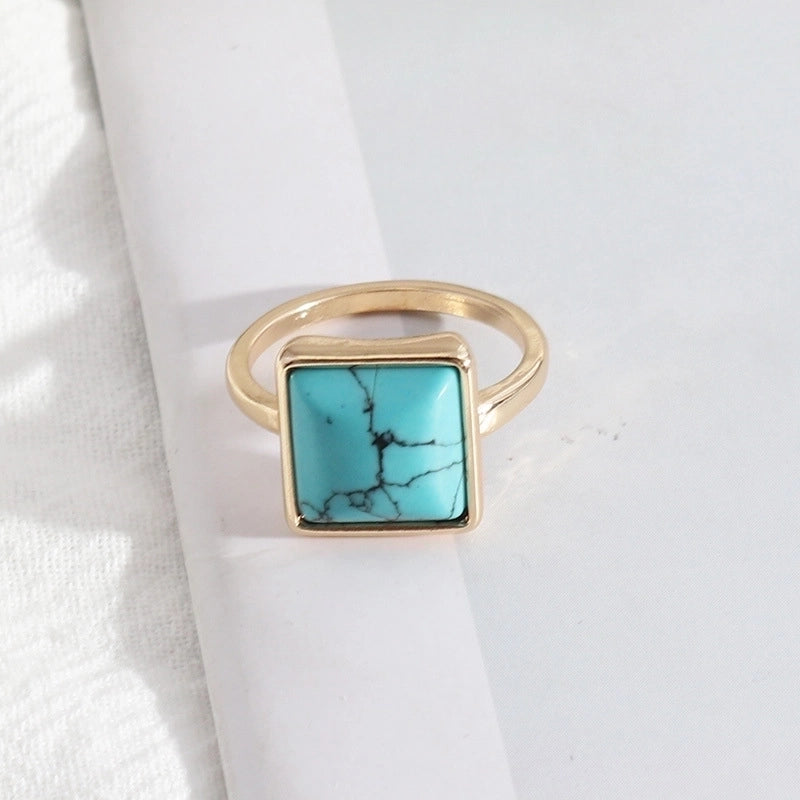 2 Pieces Minimalist Square Alloy Plating Inlay Natural Stone Women\'s Rings