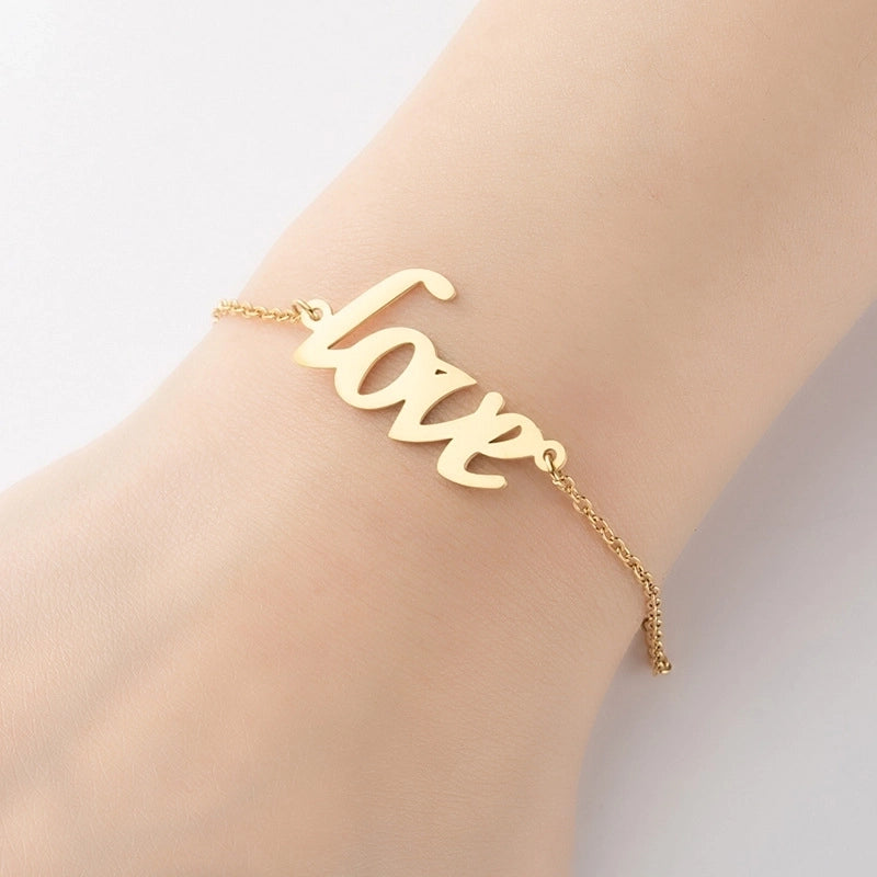 Cute Lady Letter Fox Horse 201 Stainless Steel 18K Gold Plated Bracelets In Bulk