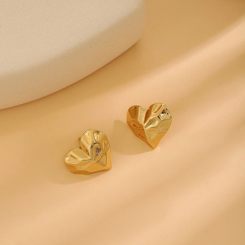 1 Pair Casual Minimalist Streetwear Waves Heart Shape Flower Plating 304 Stainless Steel Ear Studs