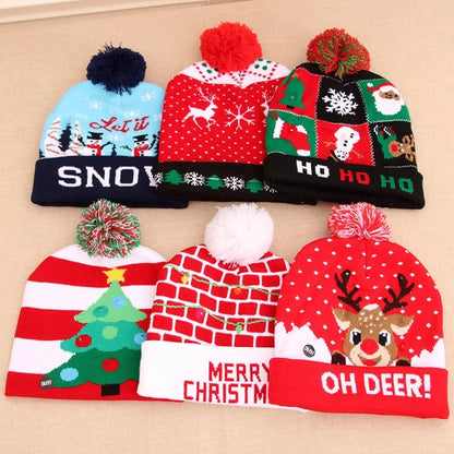 Spot Cross-border New Christmas Hat Colorful Luminous Knitted Hat Christmas Hat Adult Children Knitted Wool Christmas