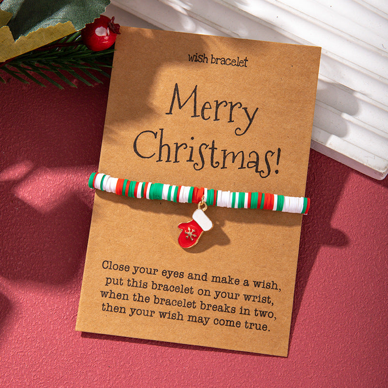 Christmas Bracelet Soft Clay Christmas Ornament Santa Claus Pendant Bracelet Snowflake Reindeer Bracelet