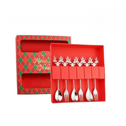 J304 Stainless Steel Elk Spoon And Fork Set Christmas Spoon And Fork Set Coffee Stirring Spoon Dessert Christmas Spoon
