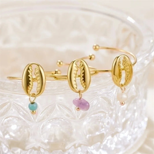 Vintage Style Minimalist Shell 304 Stainless Steel 18K Gold Plated Plating Open Rings