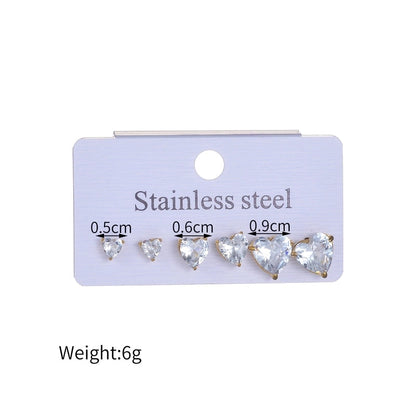 1 Set Minimalist Classic Style Heart Shape Inlay 304 Stainless Steel Rhinestones Drop Earrings