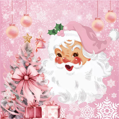 3 Pieces Pink Christmas Theme Party Tableware Set Birthday Pink Christmas Party Tablecloth Paper Plate Paper Towel Paper Cup