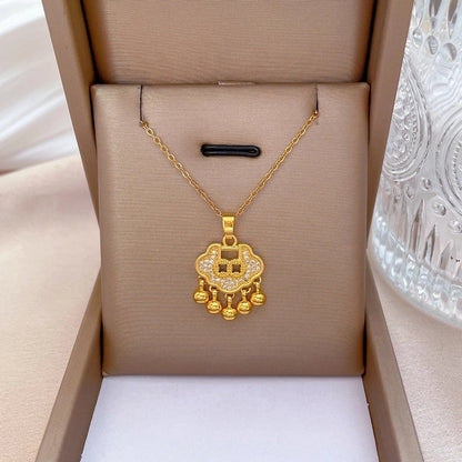 Fashion Geometric Titanium Steel Copper Plating Artificial Diamond Necklace