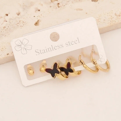 1 Set Casual Minimalist Pentagram Heart Shape Enamel Stainless Steel 18K Gold Plated Earrings Ear Studs