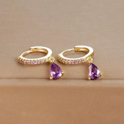 1 Pair IG Style Shiny Water Droplets Plating Inlay Copper Zircon Drop Earrings