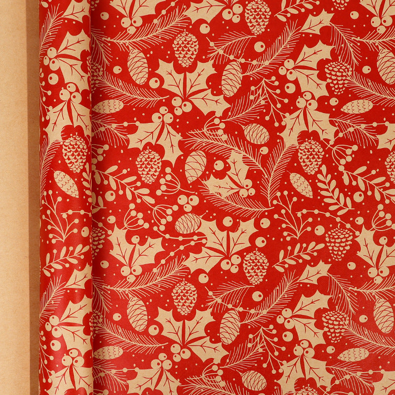 Large Size Gift Wrapping Paper Roll Brown Christmas Reindeer Head Elk Green Plaid Gift Box Recyclable Gift Paper