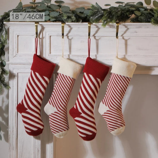 18 Amazon Knitted Christmas Gift Bag Decorative Stocking Wool Christmas Stocking Pendant Cane Candy Oblique Striped Gift Bag