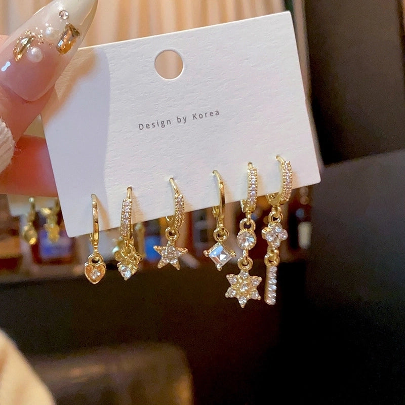 1 Set Minimalist Geometric Enamel Plating Inlay Copper Rhinestones Opal Shell Earrings