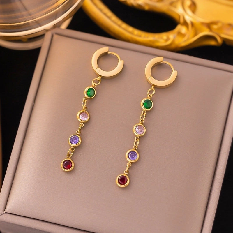 304 Stainless Steel 18K Gold Plated Elegant Glam Inlay Round Colorful Artificial Rhinestones Bracelets Earrings Necklace