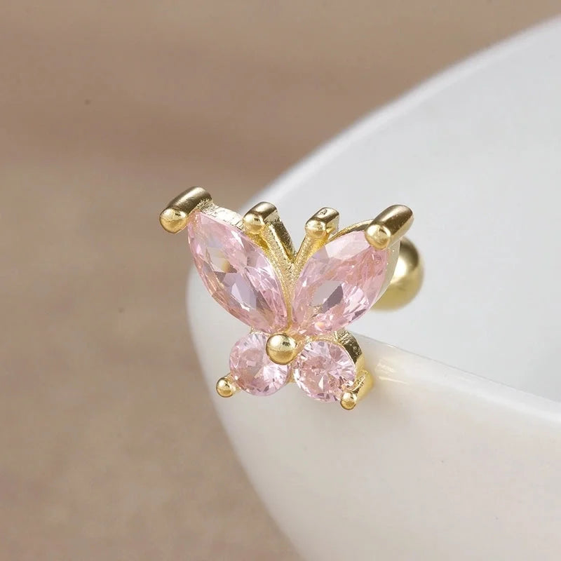 1 Piece Ear Cartilage Rings & Studs IG Style Ice Cream Heart Shape Candy 304 Stainless Steel Inlay Zircon 18K Gold Plated Ear Cartilage Rings & Studs