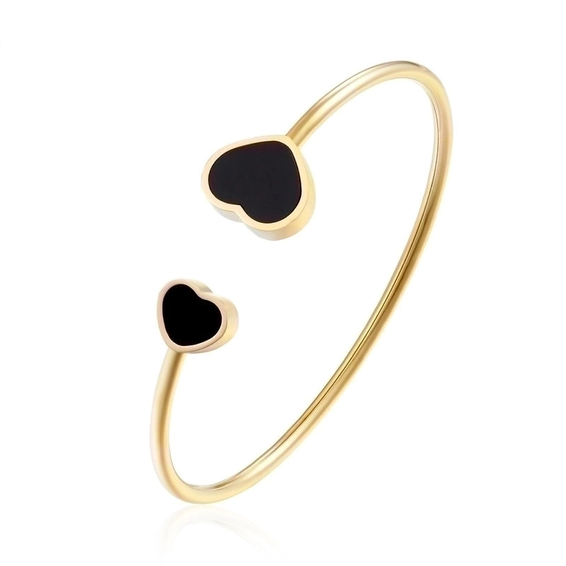 Minimalist Heart Shape 304 Stainless Steel Titanium Steel 18K Gold Plated Acrylic Shell Bangle In Bulk