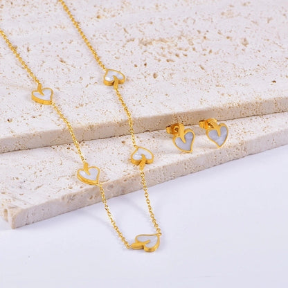 Elegant Heart Shape 304 Stainless Steel Shell Plating Bracelets Earrings Necklace