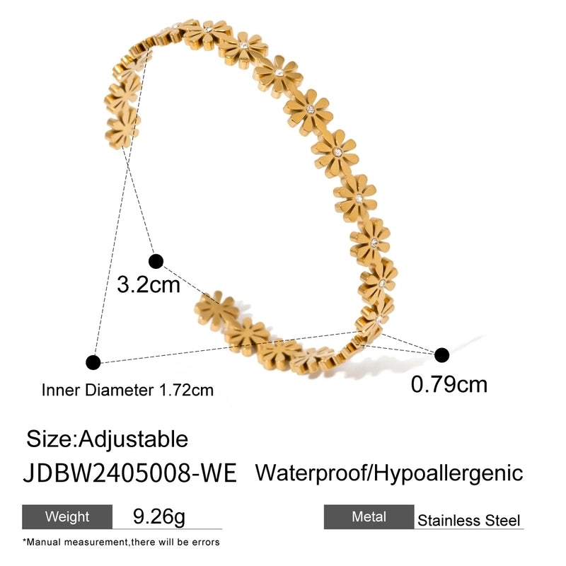 Minimalist Classic Style Flower 304 Stainless Steel Rhinestones Bangle In Bulk