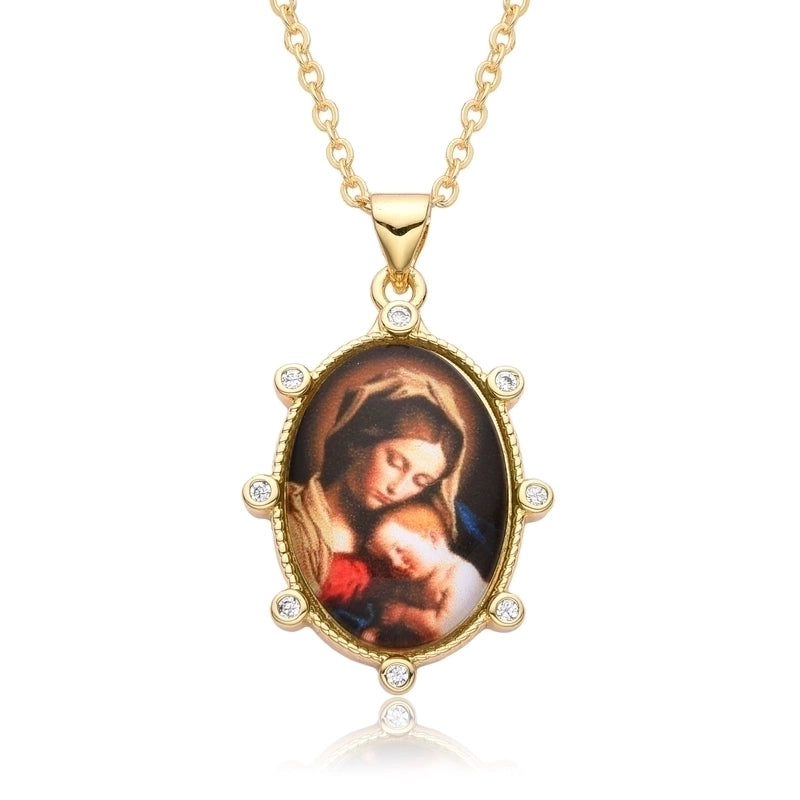2 Pieces Copper Retro Portrait Plating Inlay Zircon Pendant Necklace