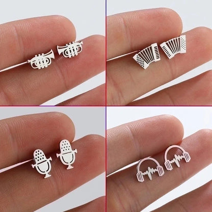 1 Pair Fashion Musical Instrument Plating 304 Stainless Steel 18K Gold Plated Ear Studs