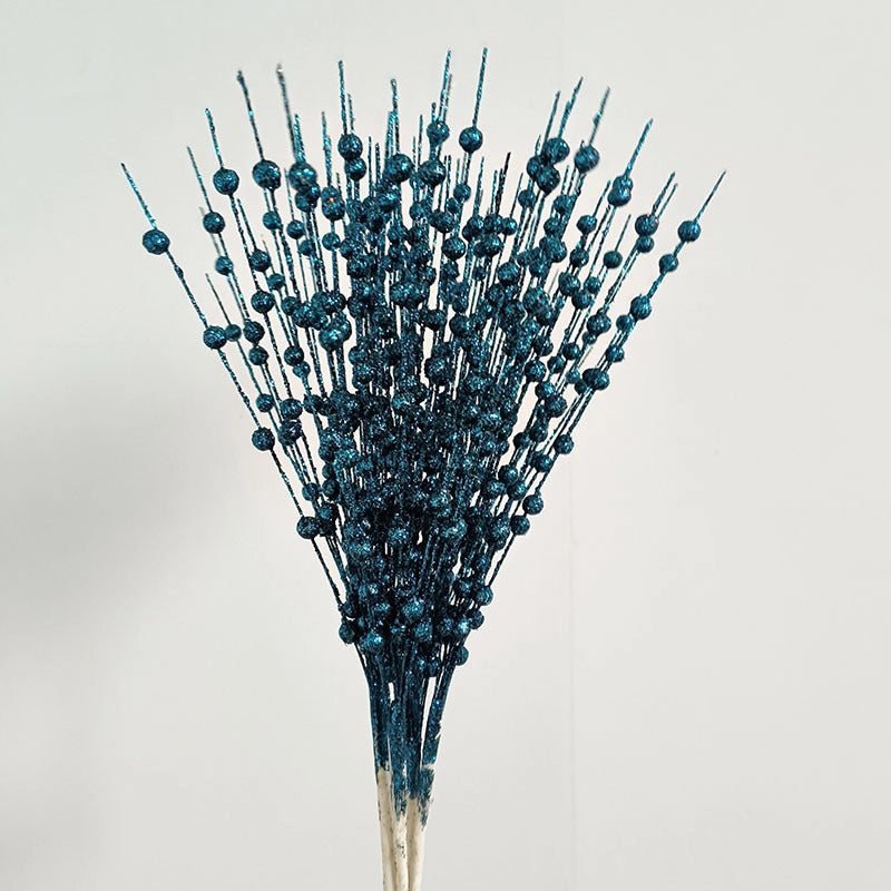 Christmas Decorations 43cm 12 Fork Gold Powder Ball Christmas Tree Garland Rattan Sequins Simulation Berry Branches Bundle