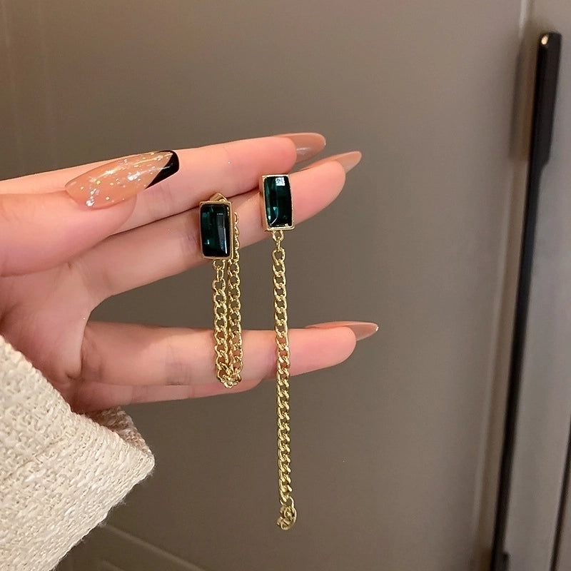 1 Pair Retro Color Block Heart Shape Pleated Inlay Copper Rhinestones Drop Earrings