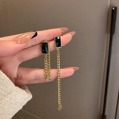 1 Pair Retro Color Block Heart Shape Pleated Inlay Copper Rhinestones Drop Earrings