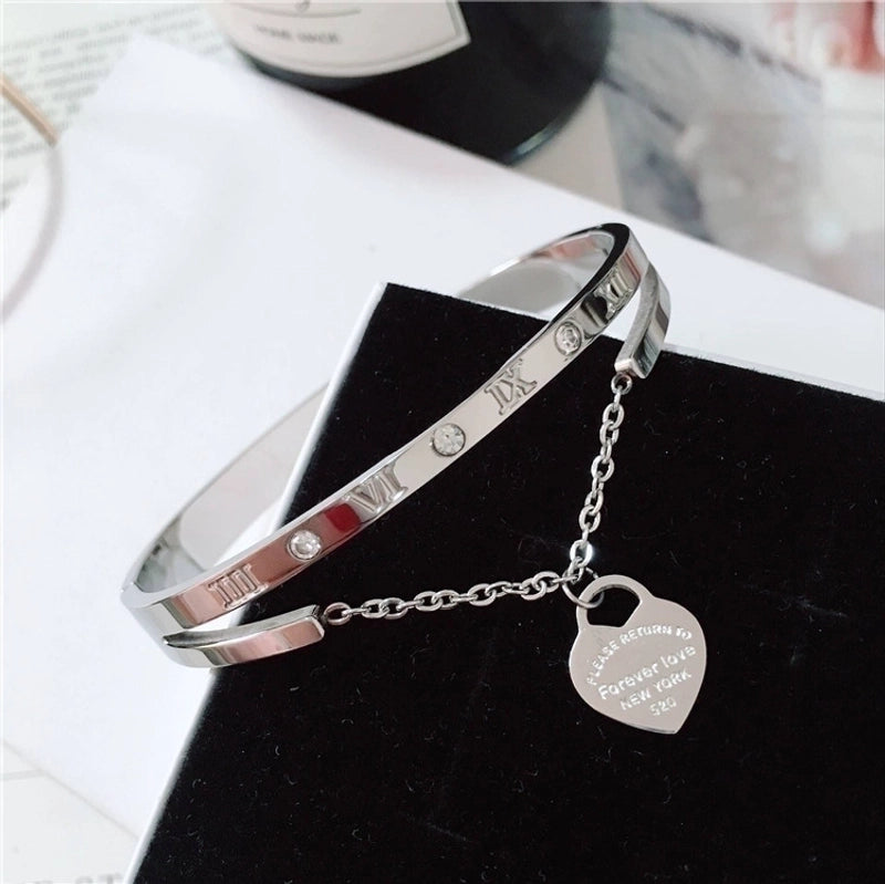 Casual Minimalist Round Square Stripe Stainless Steel Plating Inlay Zircon 18k Gold Plated Bangle