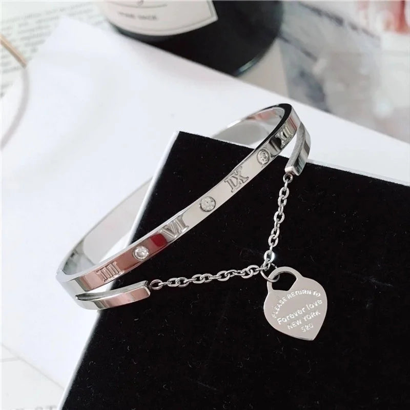 Casual Minimalist Round Square Stripe Stainless Steel Plating Inlay Zircon 18k Gold Plated Bangle