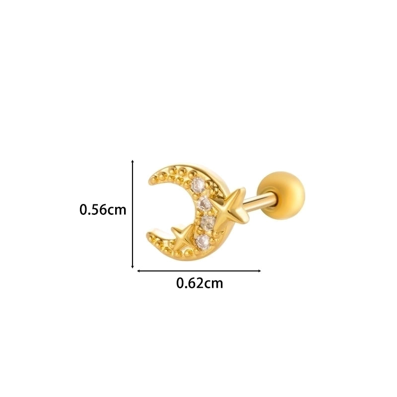 Henson New Copper Inlaid Zircon Star Moon Flower Screw Thin Rod Titanium Steel Ear Bone Stud Cartilage Piercing Earrings