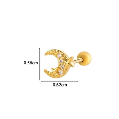 Henson New Copper Inlaid Zircon Star Moon Flower Screw Thin Rod Titanium Steel Ear Bone Stud Cartilage Piercing Earrings