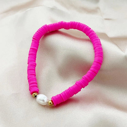 Vacation Color Block Solid Color Baroque Pearls Soft Clay Steel Ball Bracelets