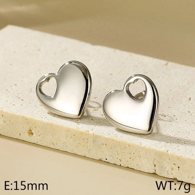 1 Pair Minimalist Heart Shape Titanium Steel Gold Plated Ear Studs
