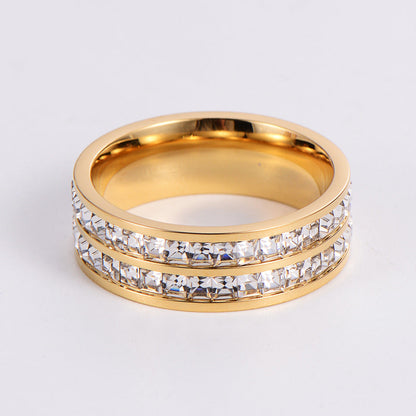 IG Style Hexagon Geometric Stainless Steel Zircon Inlay Rings