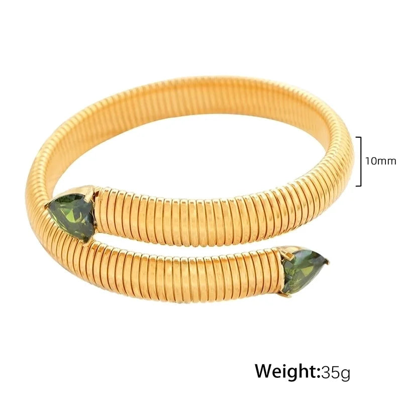 Retro Punk Heart Shape Titanium Steel 18K Gold Plated Zircon Bangle In Bulk