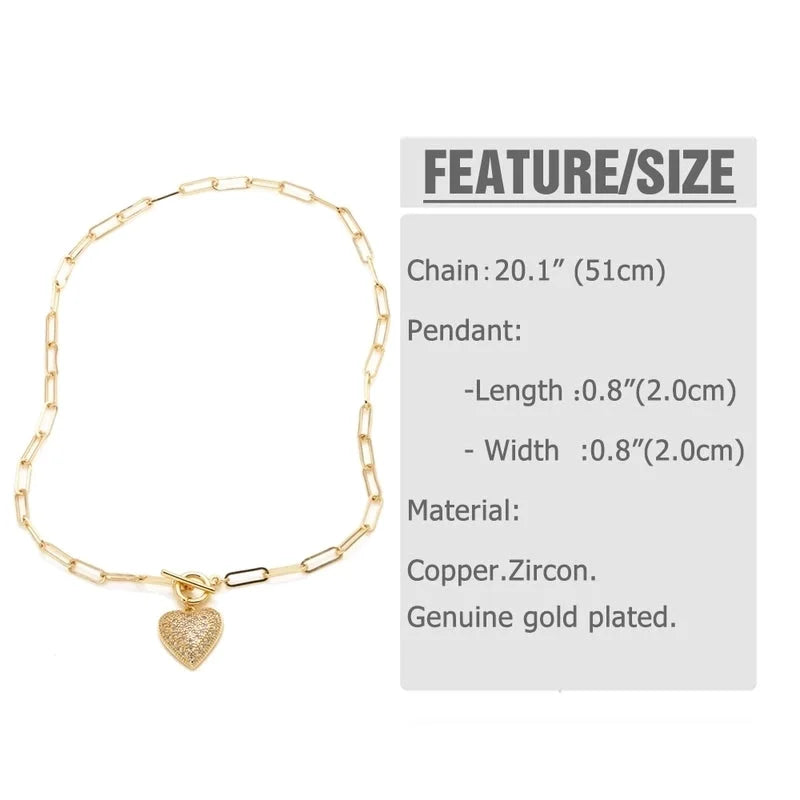 Modern Style Minimalist Water Droplets Heart Shape 201 Stainless Steel Copper Zircon 18K Gold Plated Inlay Pendant Necklace