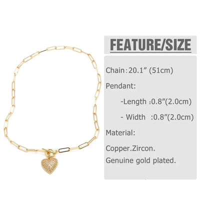 Modern Style Minimalist Water Droplets Heart Shape 201 Stainless Steel Copper Zircon 18K Gold Plated Inlay Pendant Necklace