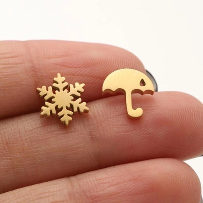 1 Pair Casual Minimalist Butterfly Umbrella Snowflake Asymmetrical Plating Hollow Out 304 Stainless Steel 18K Gold Plated Ear Studs