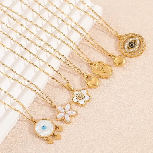 Casual Classic Style Commute Devil's Eye Heart Shape 304 Stainless Steel Zircon 18K Gold Plated Gold Plated Plating Stainless Steel Necklaces