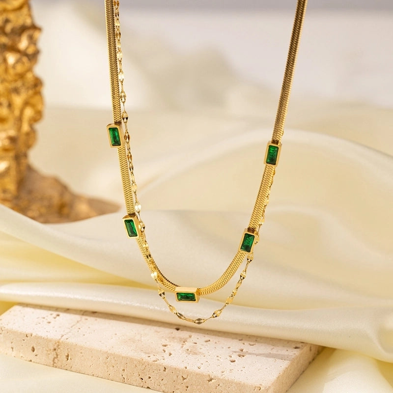 Minimalist Geometric Heart Shape Titanium Steel Shell Zircon 18K Gold Plated Inlay Layered Necklaces Necklace