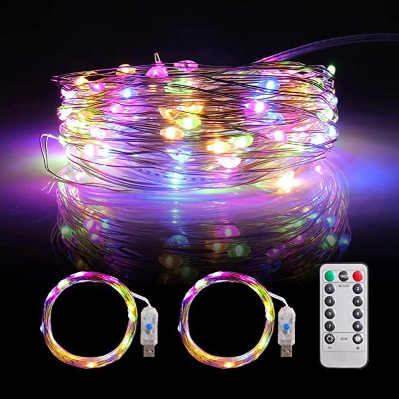 LED Light String Eight Function USB Waterproof Battery Box Remote Control Copper Wire Light String Leather Wire Light String Christmas Decorative Colored Light String