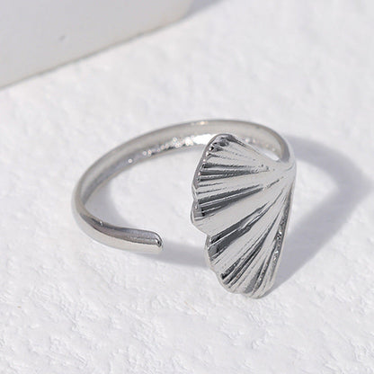 Women Minimalist Stripe Ellipse Leaf Stainless Steel Rings