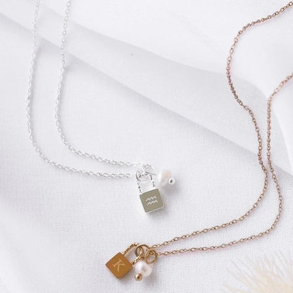 201 Stainless Steel 304 Stainless Steel Glass Gold Plated Casual Minimalist Pearl Plating Letter Lock Pendant Necklace