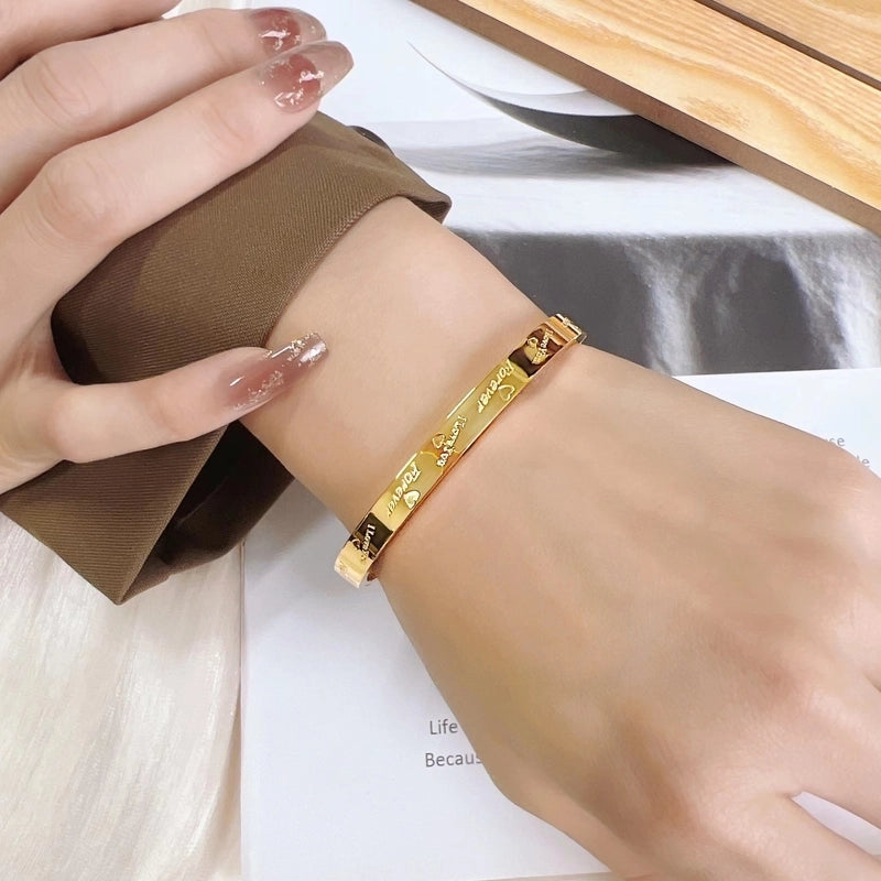 Elegant Minimalist Tree Heart Shape Butterfly Stainless Steel 18k Gold Plated Acrylic Bangle In Bulk