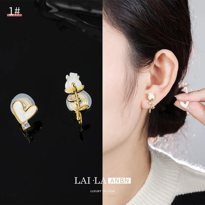 Mosquito Incense Plate Ear Clip Women's Ear Holes Exquisite Pearl Earrings Advanced Hong Kong Style Retro Niche Light Luxury Earrings