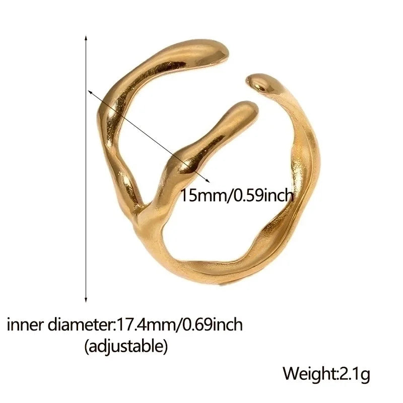 304 Stainless Steel 18K Gold Plated Minimalist Irregular Plating Geometric Open Rings