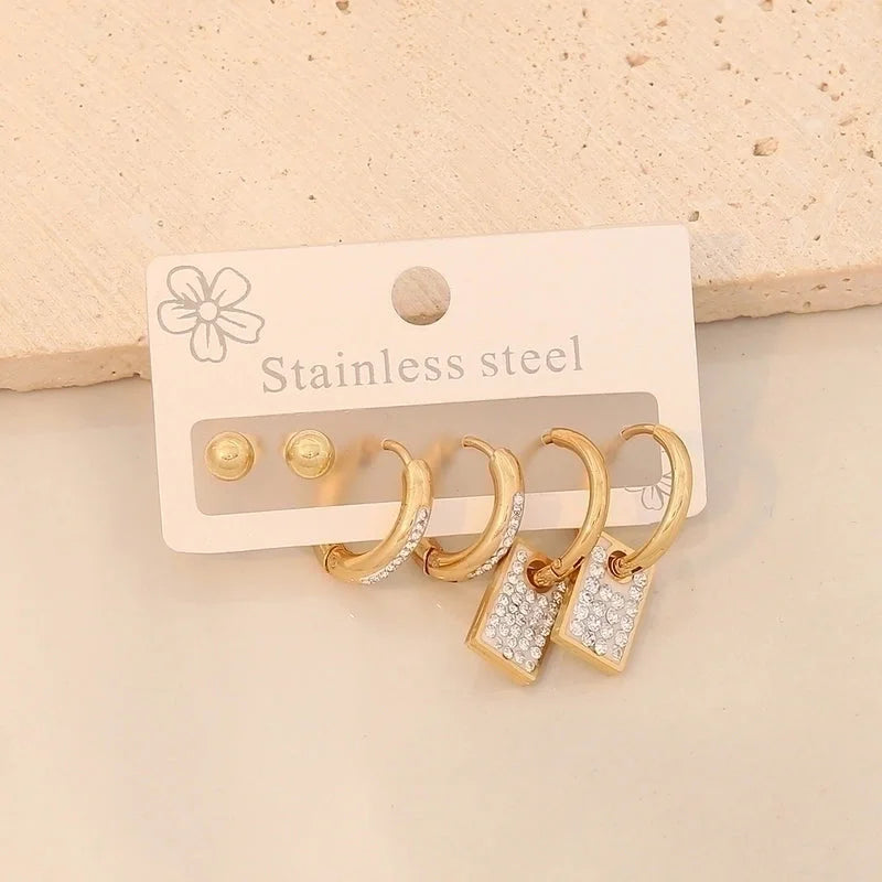 3 Pairs Minimalist Classic Style Heart Shape Butterfly Plating Inlay 304 Stainless Steel Zircon 18K Gold Plated Drop Earrings