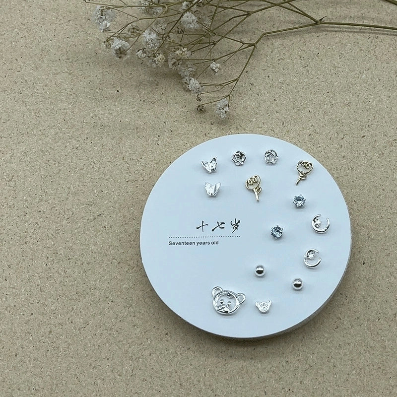 2 Pieces Minimalist Commute Geometric Inlay Copper Zircon Drop Earrings