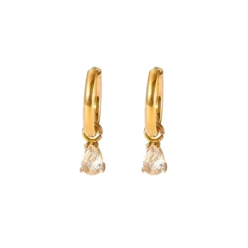 1 Pair Vintage Style Water Droplets Heart Shape Rectangle Polishing Plating Inlay 304 Stainless Steel Zircon Drop Earrings