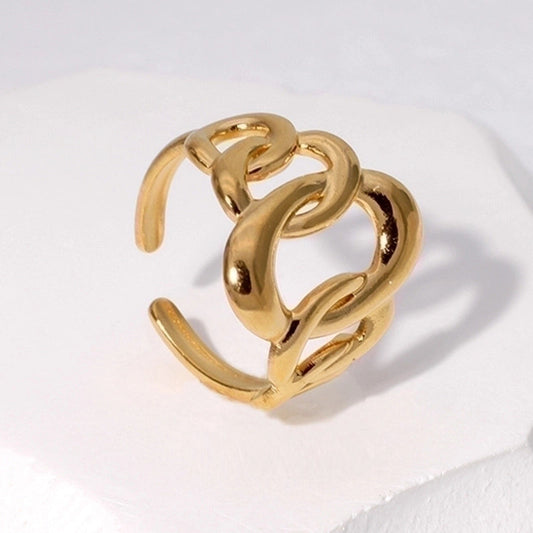 Minimalist Oval Solid Color 304 Stainless Steel 18K Gold Plated Hollow Out Open Ring