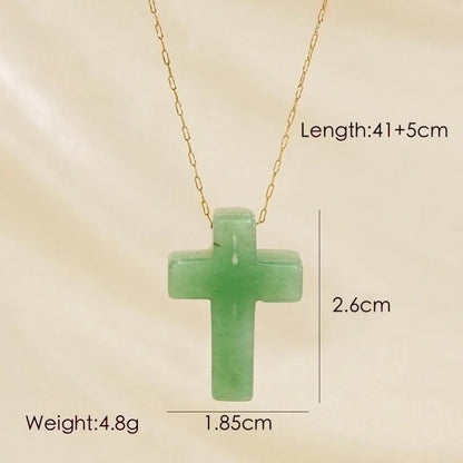 3 Pieces Basic Cross Natural Stone 14K Gold Plated Pendant Necklace In Bulk