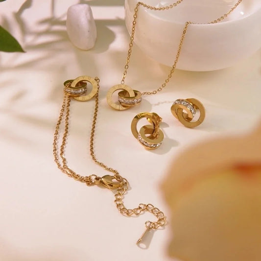 Classic Style Roman Style Commute Round Roman Numeral 304 Stainless Steel Zircon 18K Gold Plated Inlay Bracelets Earrings Necklace